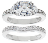 Diamonique Platinum Clad Asscher Bridal Ring Set, Size 6